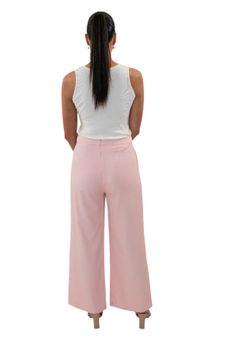 Back view of high waisted pink pants with zip closure